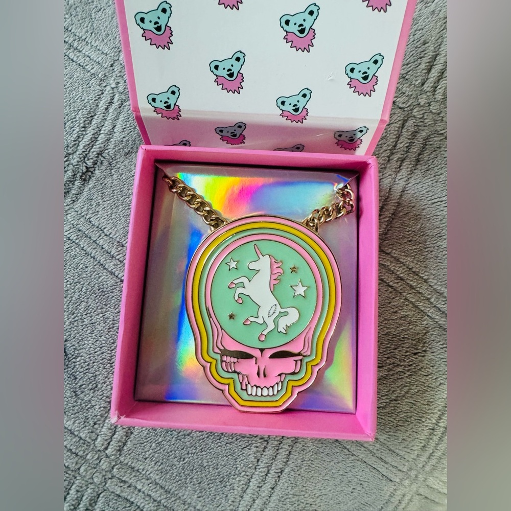 Colorful Unicorn Skull Necklace